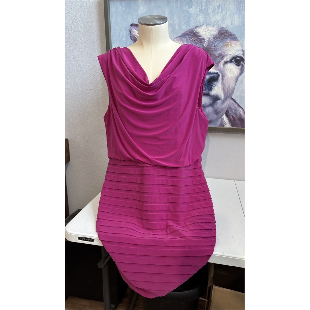 Adrianna Papell Woman's Size 14 Pink Fushia Sleeveless Swoop Neck Summer Dress